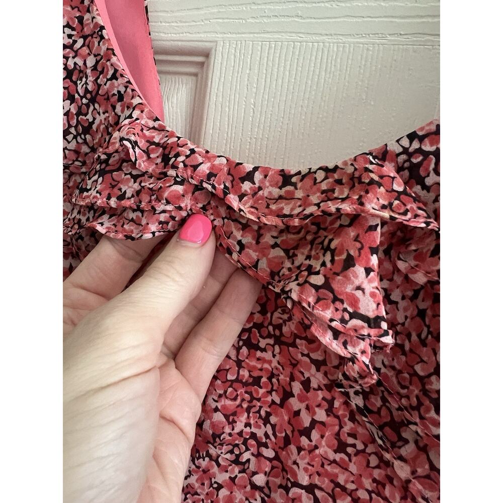 EXPRESSIONS Vintage 90's Y2 Pink Ditzy Print Ruffle Slip Midi Knee Dress - Picture 7 of 12